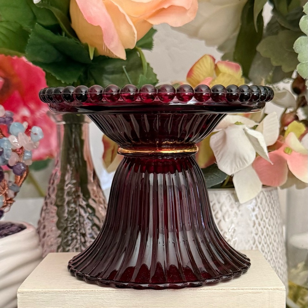 🆕🕯️ BATH & BODY WORKS LIMITED EDITION MAROON GLASS PEDESTAL 3-WICK CANDLE HOLDER - Picture 3 of 7